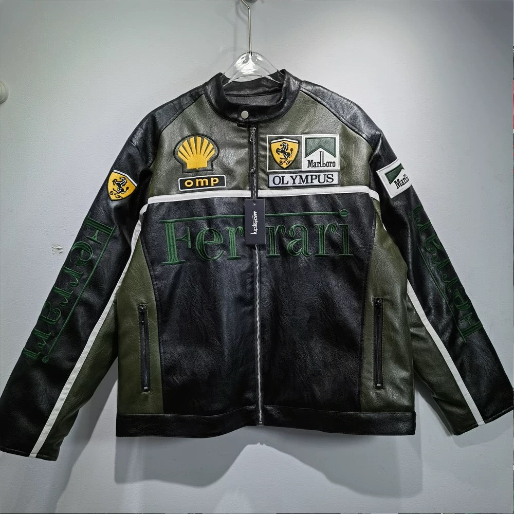 FERRARI - Racing Olympus Green Leather Jacket ©