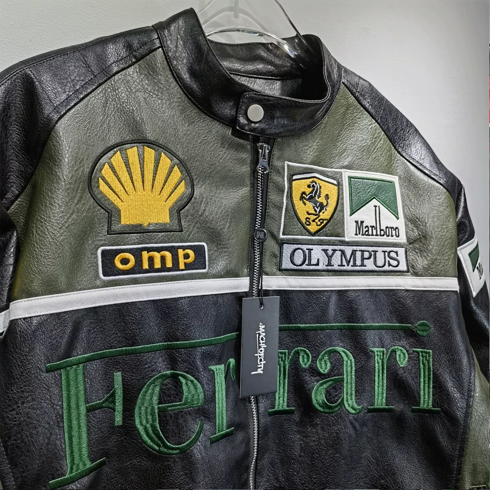 FERRARI - Racing Olympus Green Leather Jacket ©